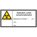 Gefahrenschilder: Warnetikett Radioaktiv, außen kontaminationsfrei nach DIN 25430 (E 200)